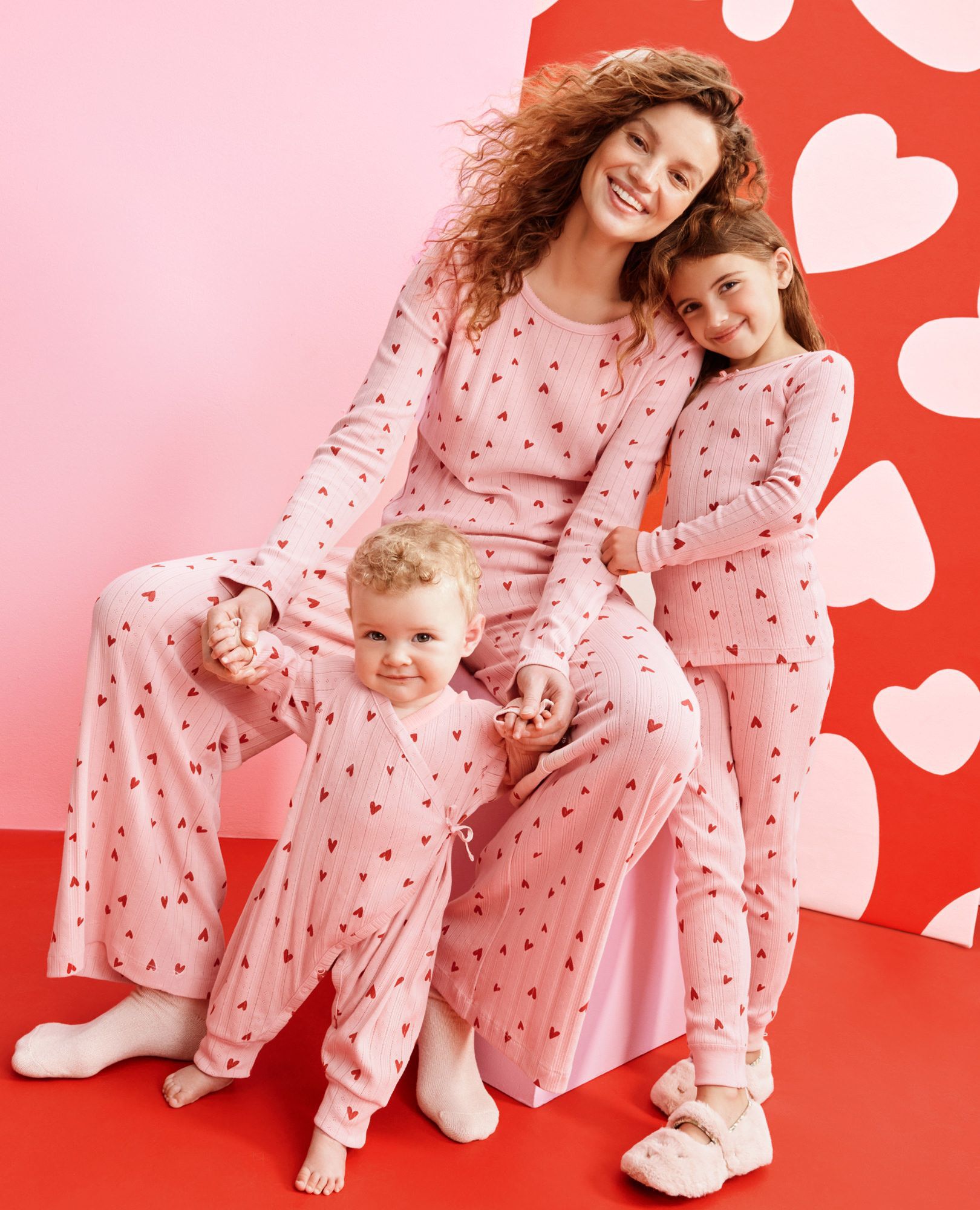 Valentine's Pointelle Pajama Set in Flourishing Hearts on Pink Frosting - main