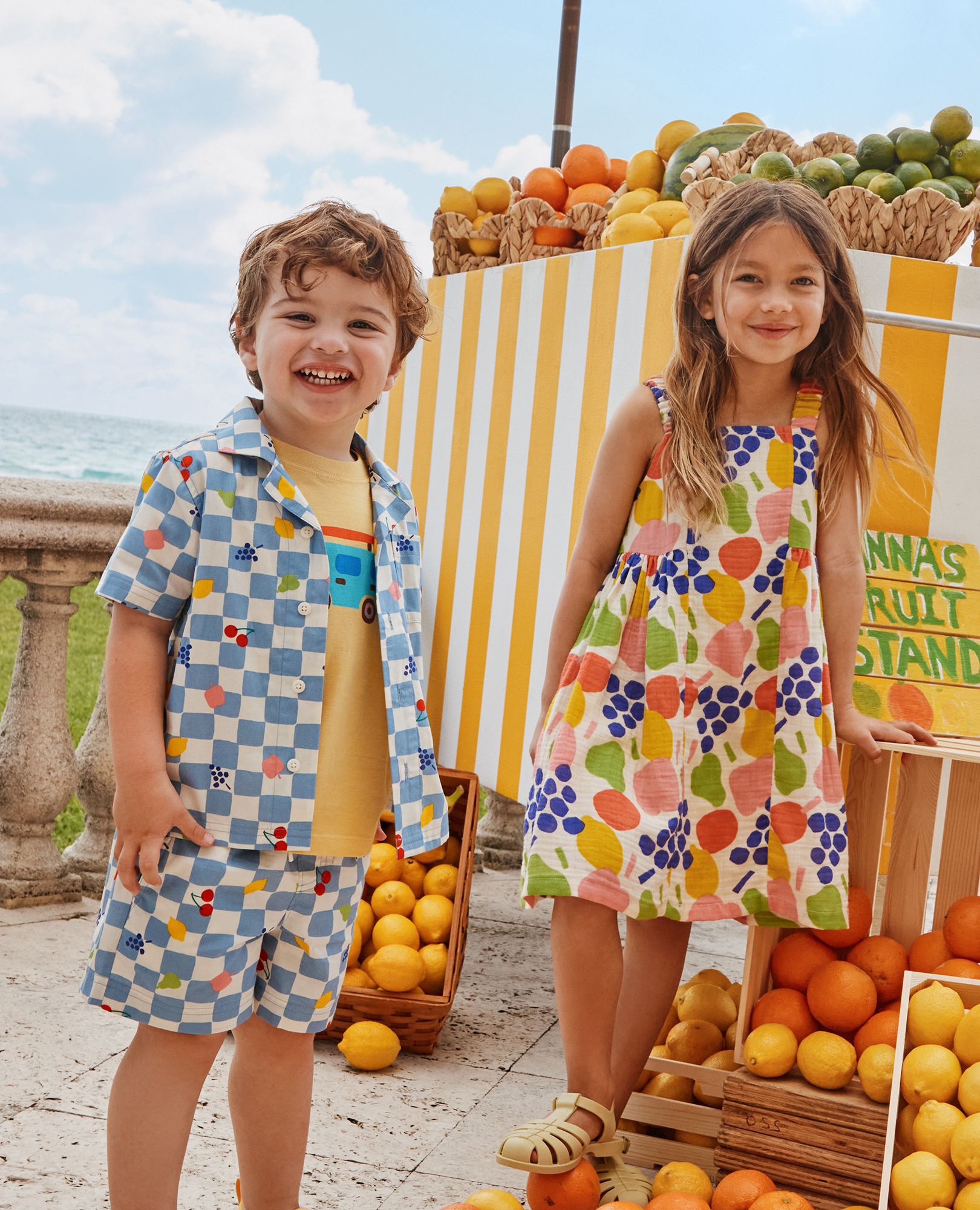 Poplin Button Up Shirt & Shorts Set in Fruit Party - main