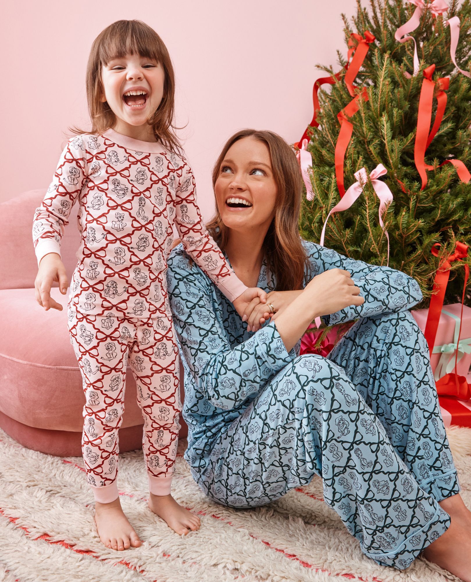 Women's Disney Princess Holiday Long Sleeve HannaSoft™ Pajama Set in Princess Bows - Blue - main