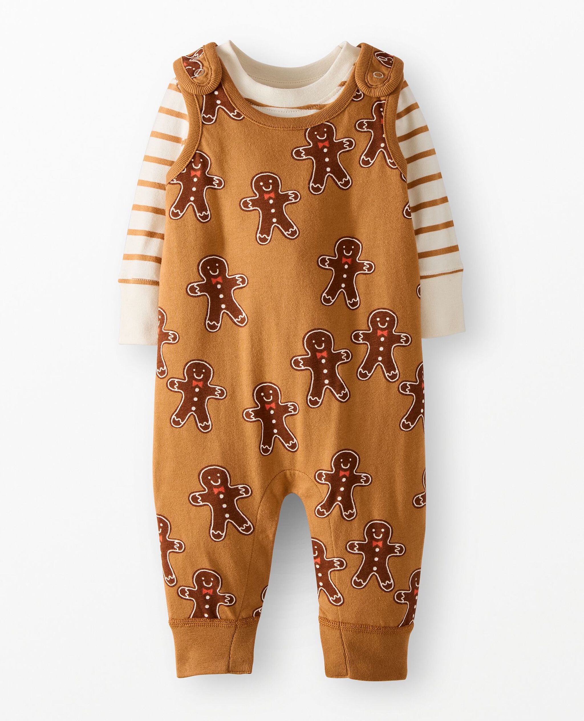 Baby Holiday Long Sleeve T-Shirt & Overalls Set in Mr Gingerbread - main