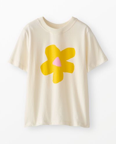 Relaxed Fit Graphic T-Shirt in Yellow Flowers on Ecru - main