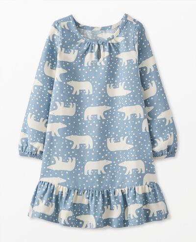Kids Holiday Flannel Nightgown in Snowy Polar Bear on North Air - main