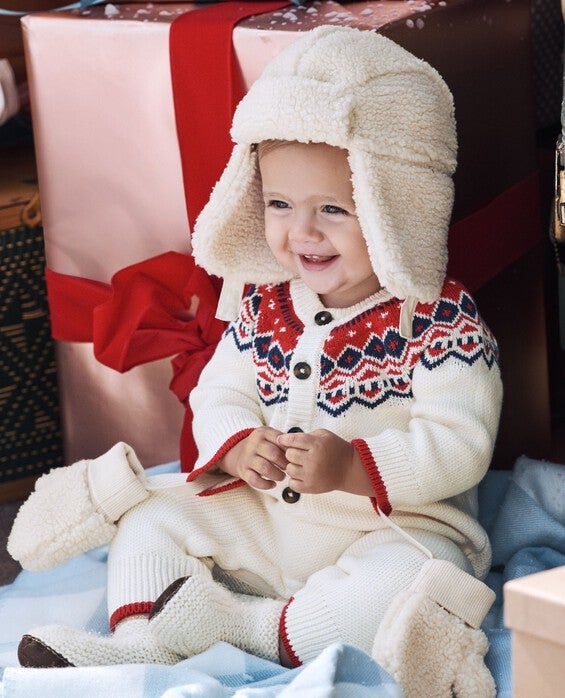 Girls' & Boys' Yuletide Fairisle Holiday Romper in 100% Cotton - Size Baby 3-6 mos by Hanna Andersson