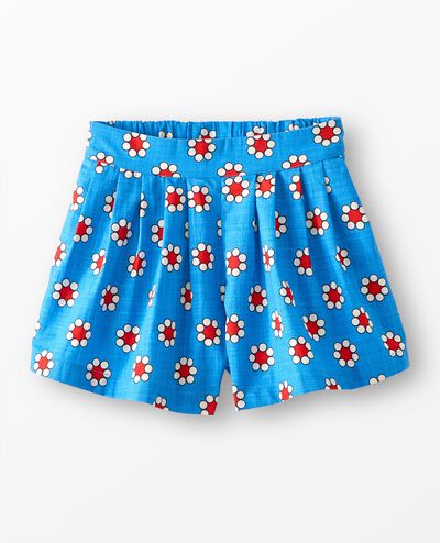 Poplin Shorts with Pockets in Red Flowers on Swedish Sky - main