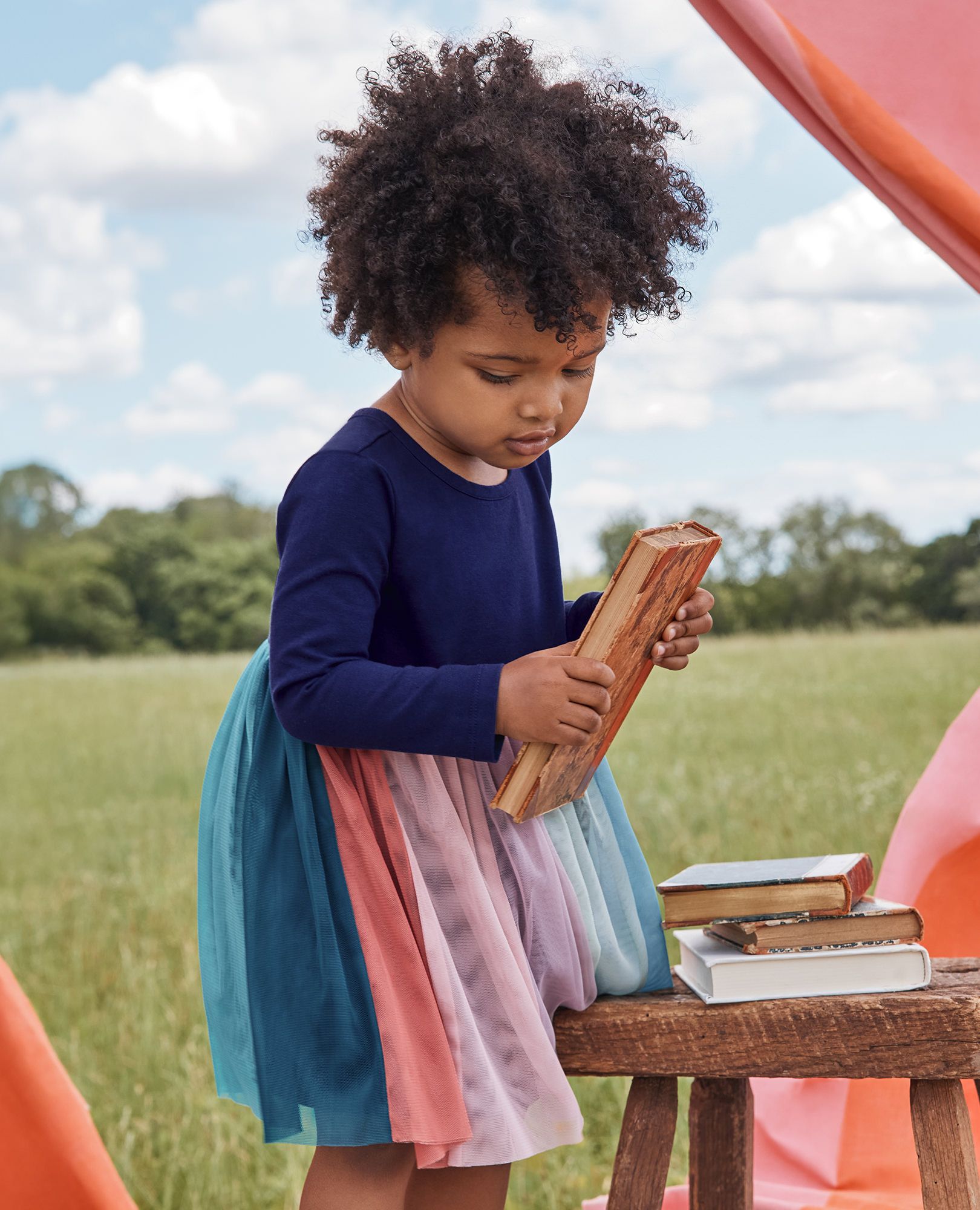 Baby Long Sleeve Tulle Rainbow Dress in Navy Rainbow - main