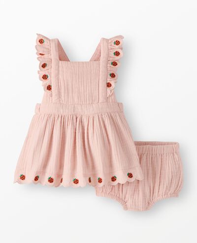 Baby Muslin Pinafore Dress & Bloomers Set in Pink Cream - main