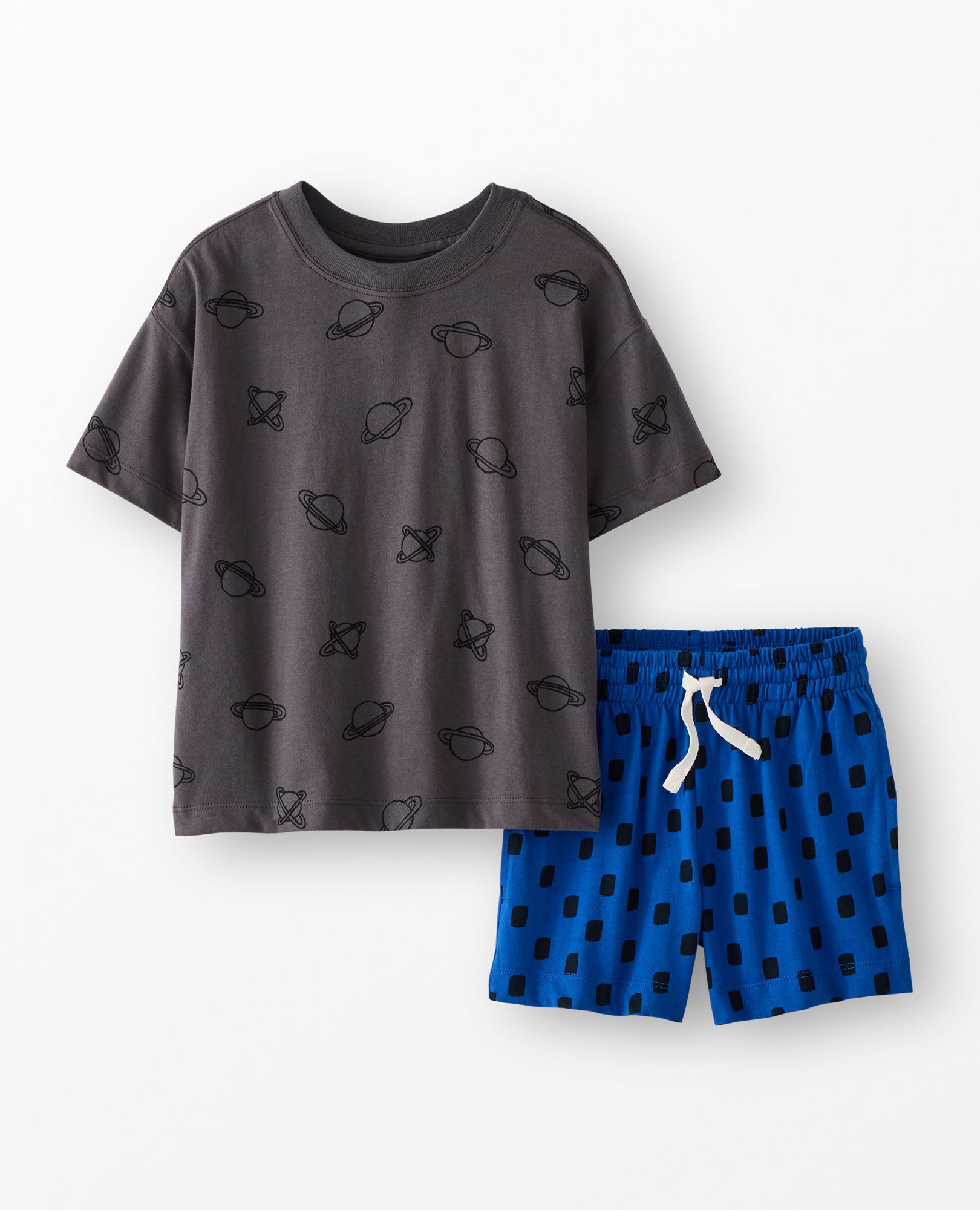 Relaxed Fit T-Shirt & Shorts Set in Outlined Planets on Black - main