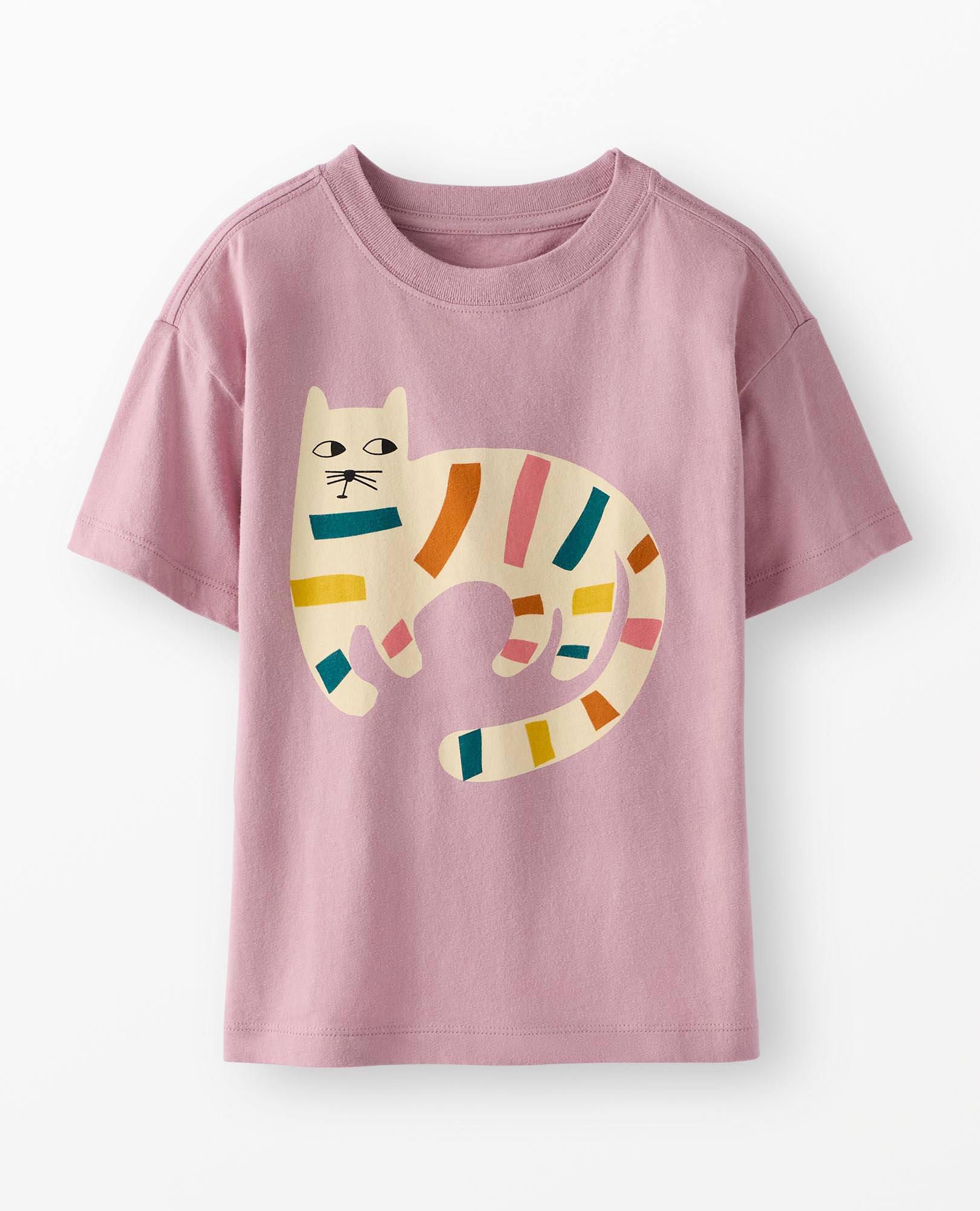 Relaxed Fit Graphic T-Shirt in Striped Cat on Cosmic Purple - main