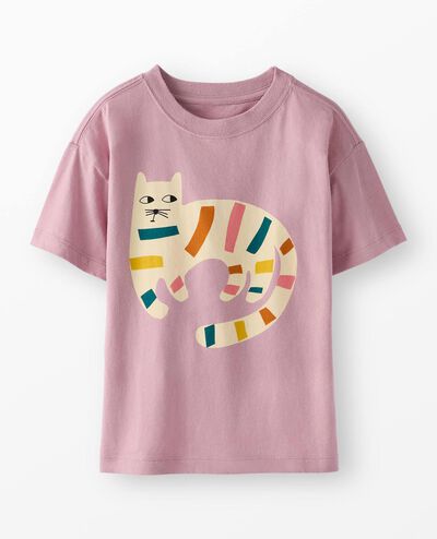 Relaxed Fit Graphic T-Shirt in Striped Cat on Cosmic Purple - main