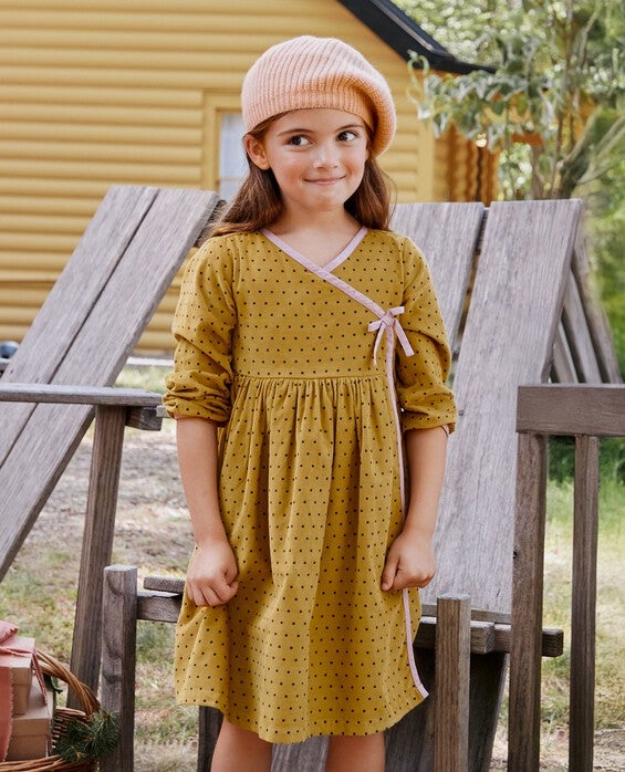 Girls’ Tiny Dots On Tapenade Balloon Sleeve Corduroy Wrap Dress with Pockets in 100% Combed Cotton – Size Toddler 2 by Hanna Andersson