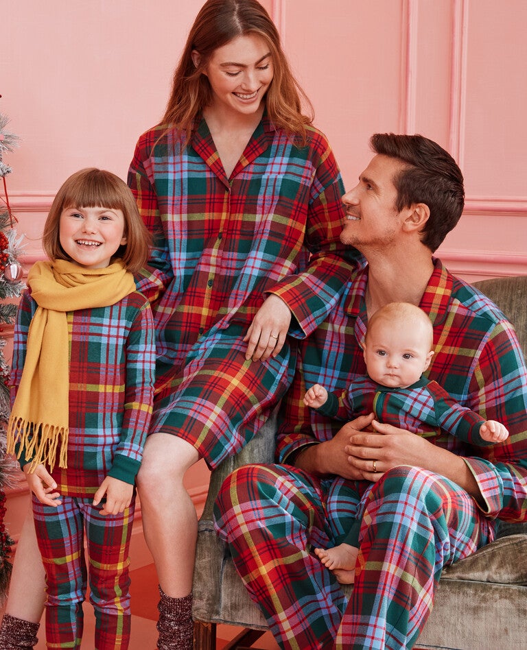 Holiday Rainbow Plaid Matching Family Pajamas in  - main