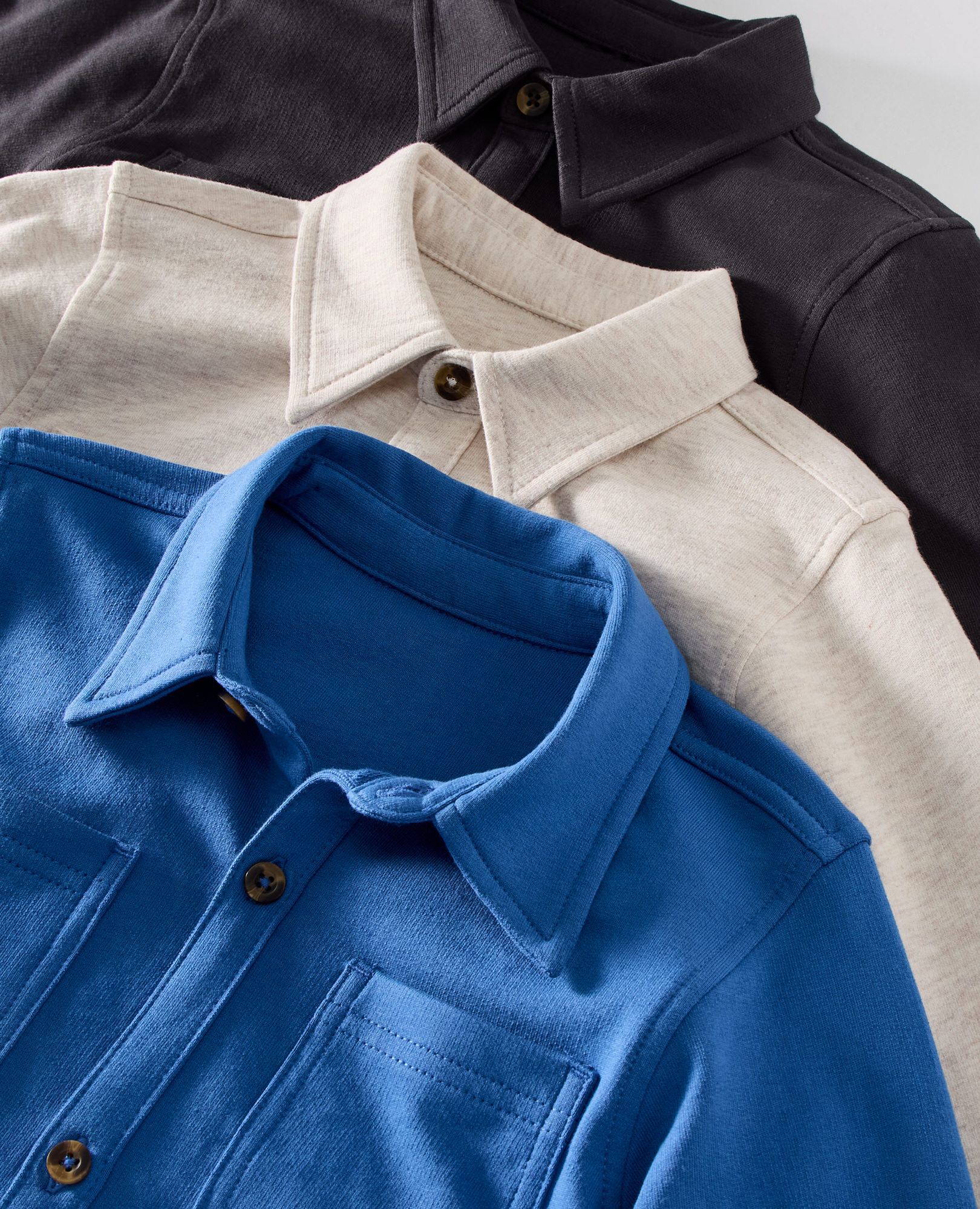 French Terry Button Up Shirt in Shadow Blue - main