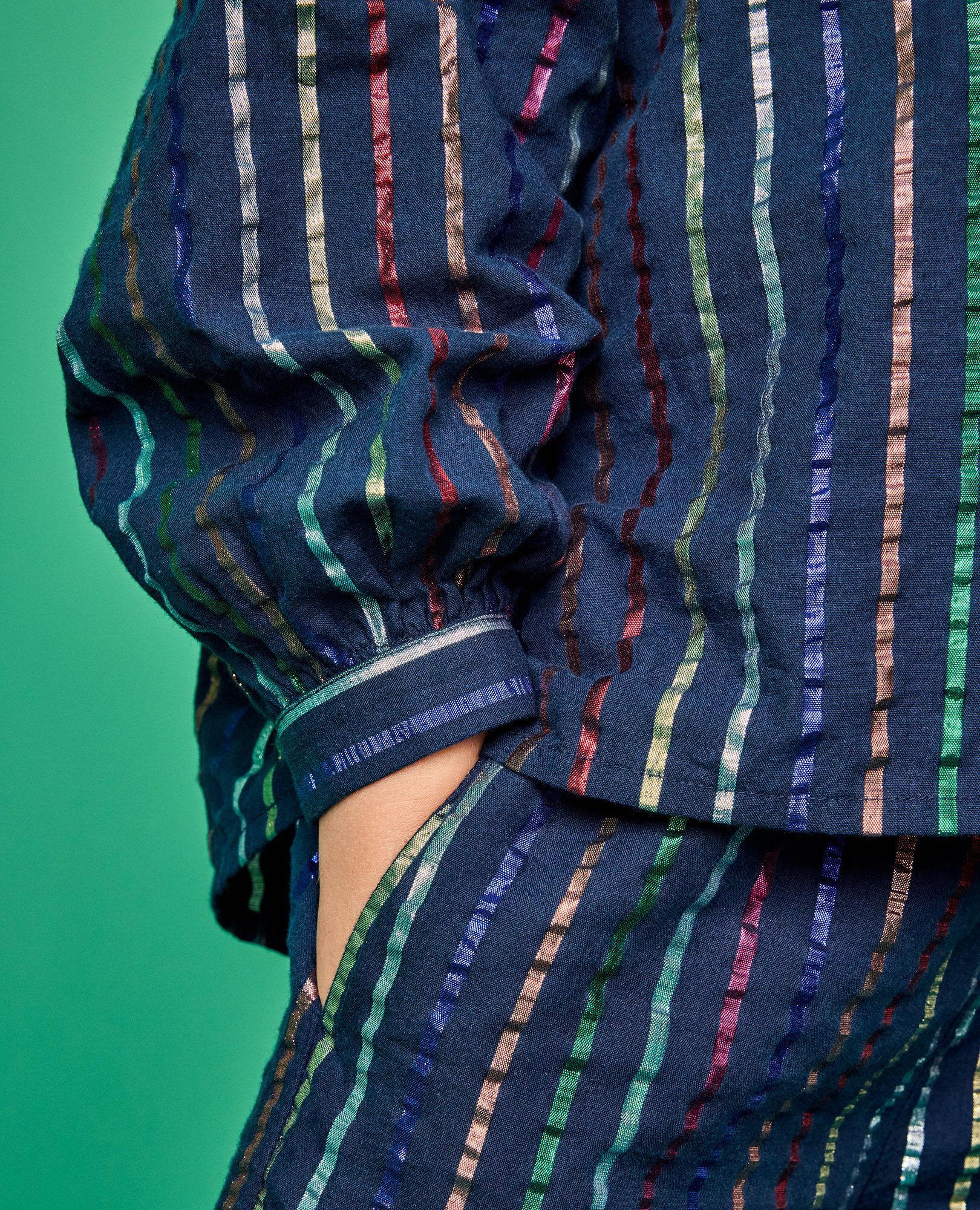 Long Sleeve Rainbow Stripe Top & Wide Leg Pants Set in Sparkle Stripe on Navy - main