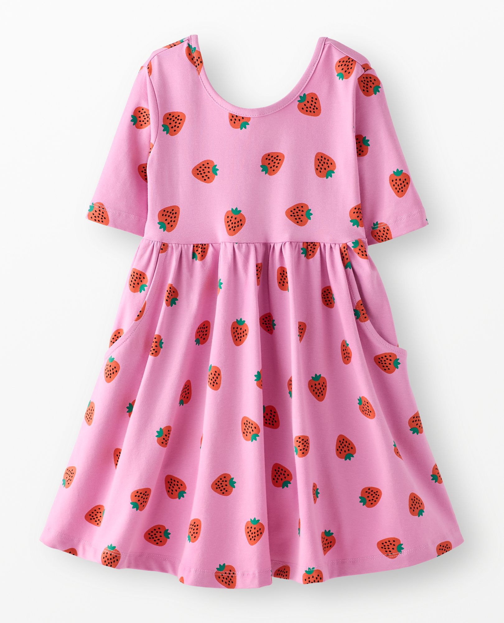 Skater Dress with Pockets in Mini Strawberries on Echinacea - main