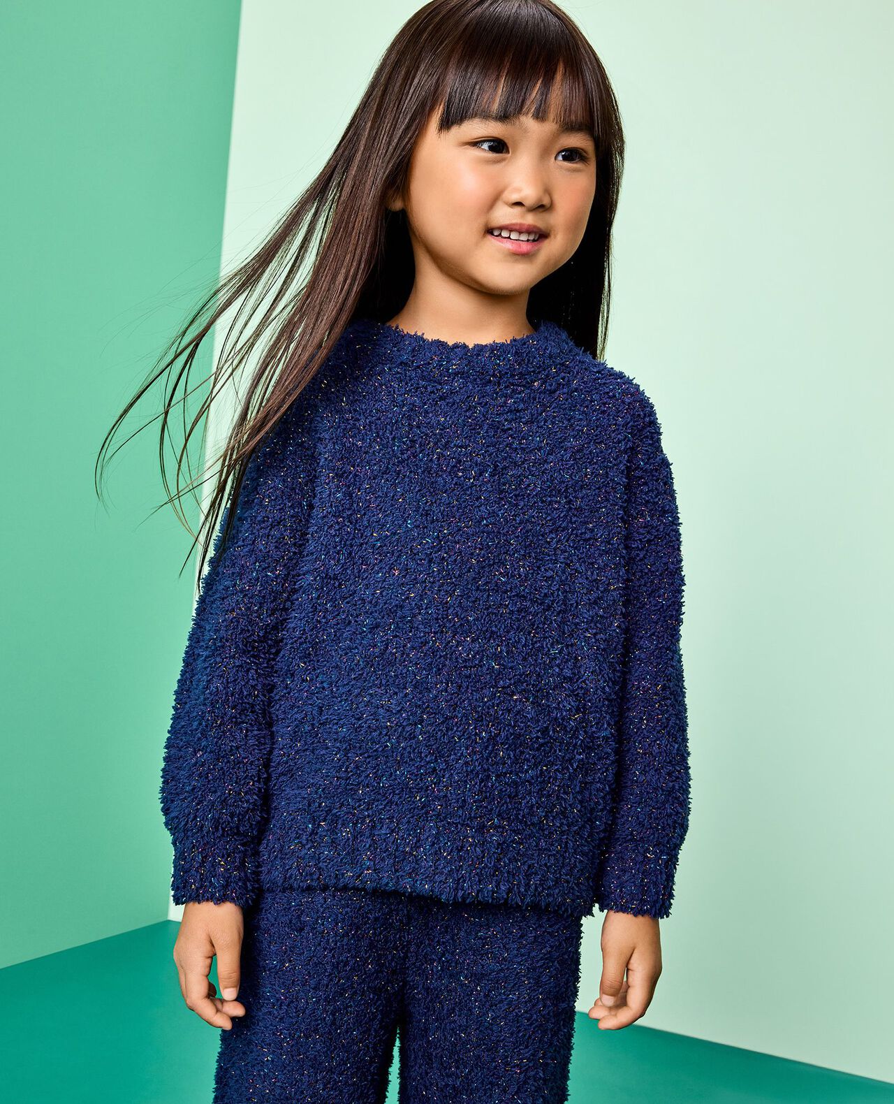 Marshmallow Fleece Sparkle Sweater & Pants Set in Navy Blue - main