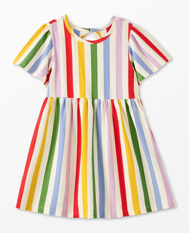 Flutter Sleeve Dress with Pockets in Rainbow Stripe - main