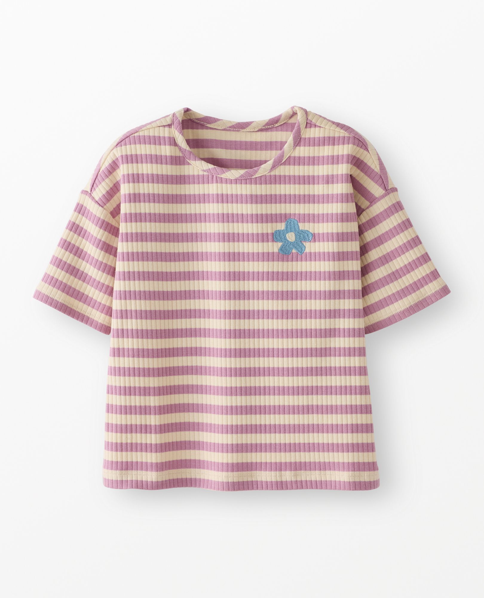 Relaxed Fit Ribbed Embroidered T-Shirt in Purple/Ecru - main