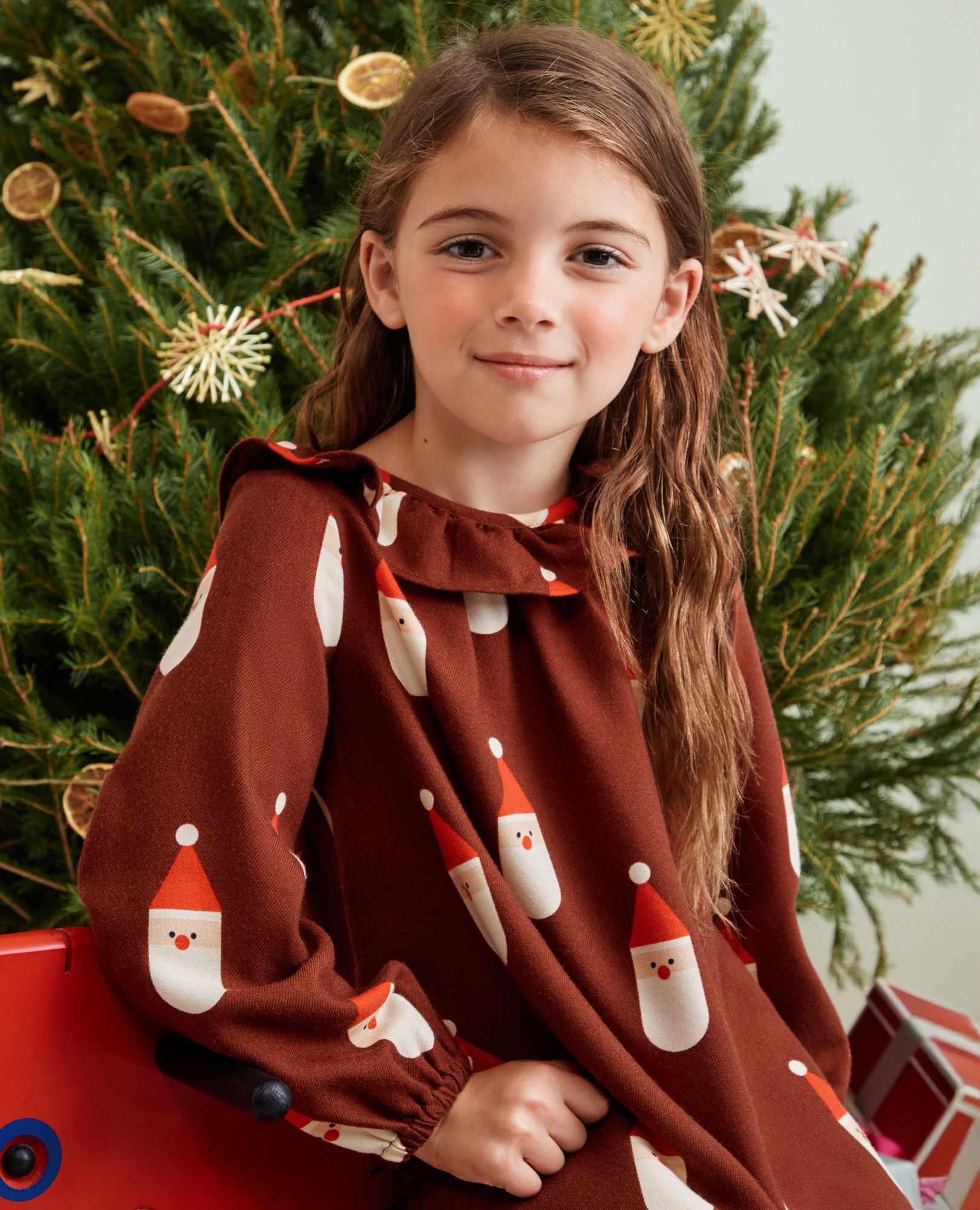 Holiday Flannel Nightgown in Scandi Santa on Cocoa Brown - main