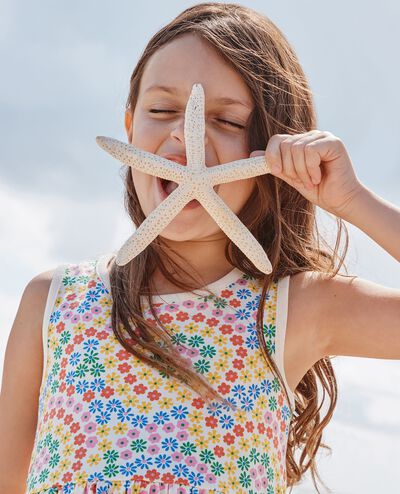 Sleeveless Playground Dress with Pockets in Swirly Floral on Ecru - main
