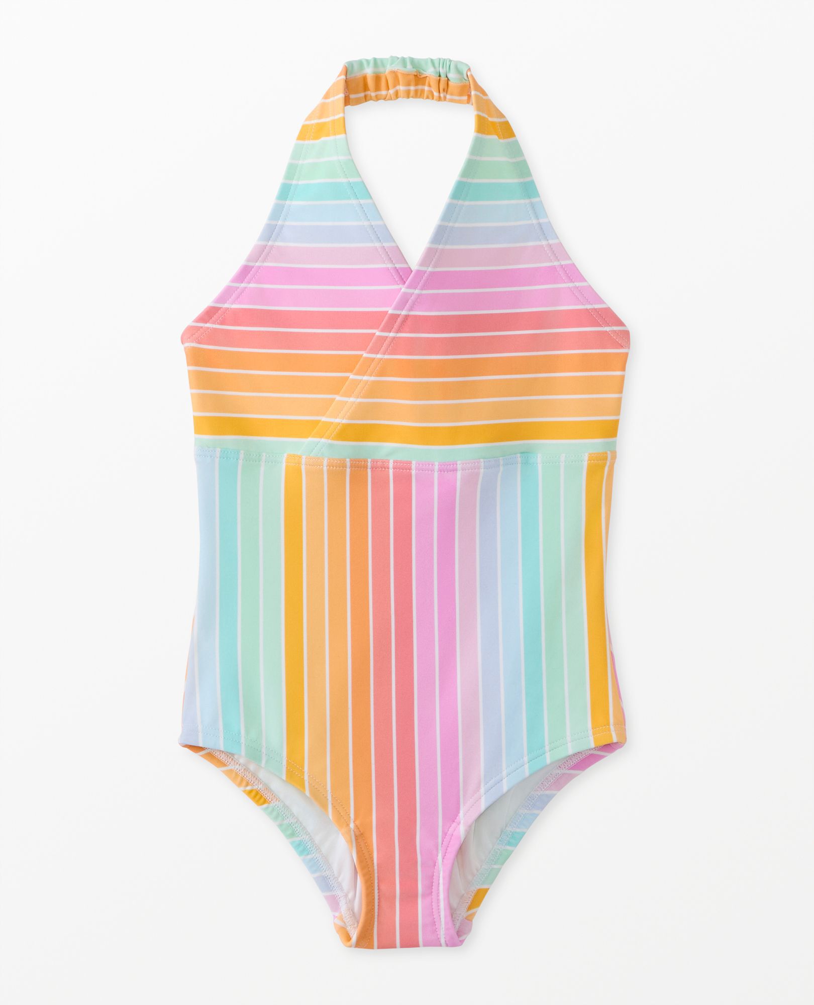 One Piece Rainbow Striped Halter Swimsuit