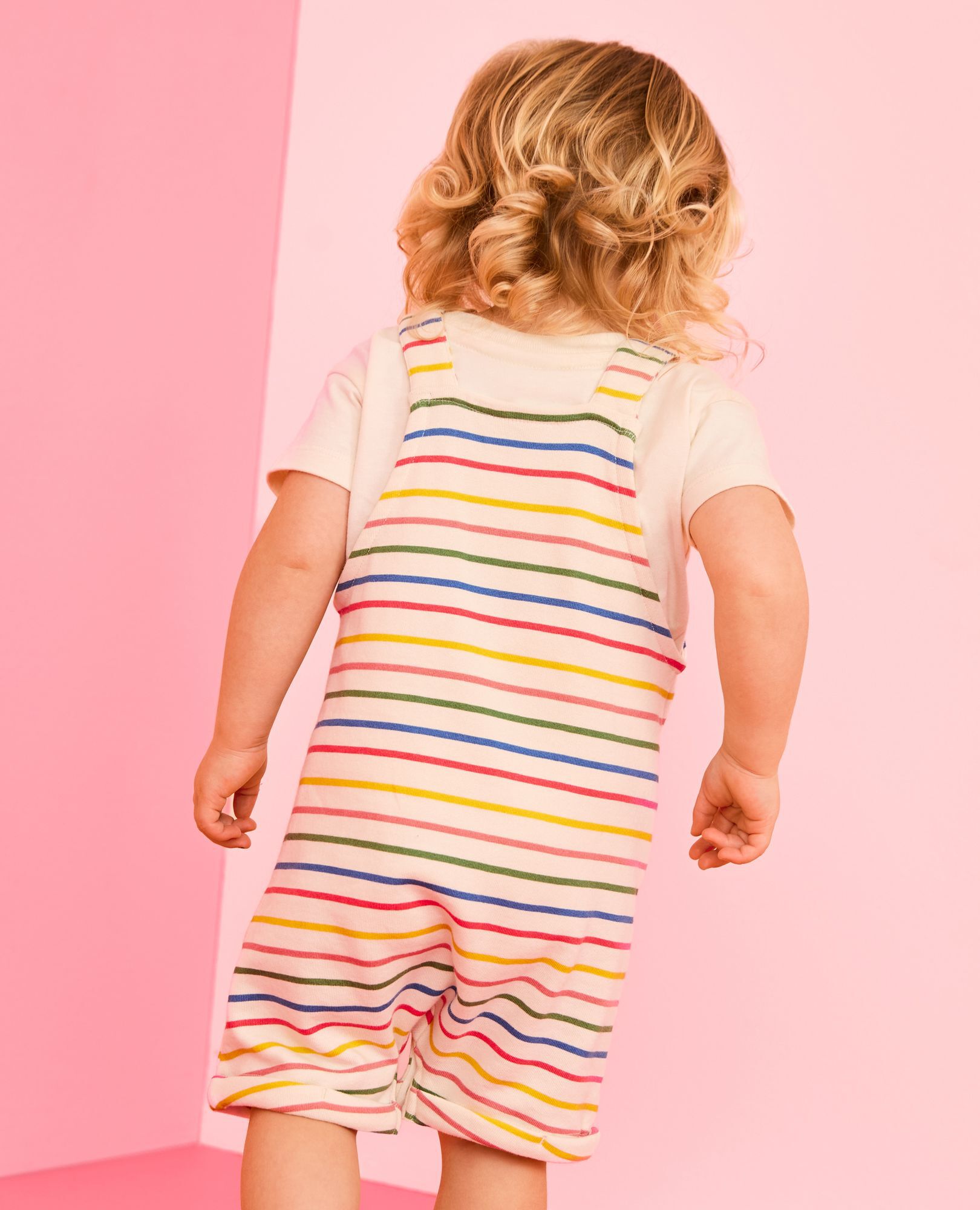 Baby Easter T-Shirt & French Terry Shortalls Set in Multi Stripe - main