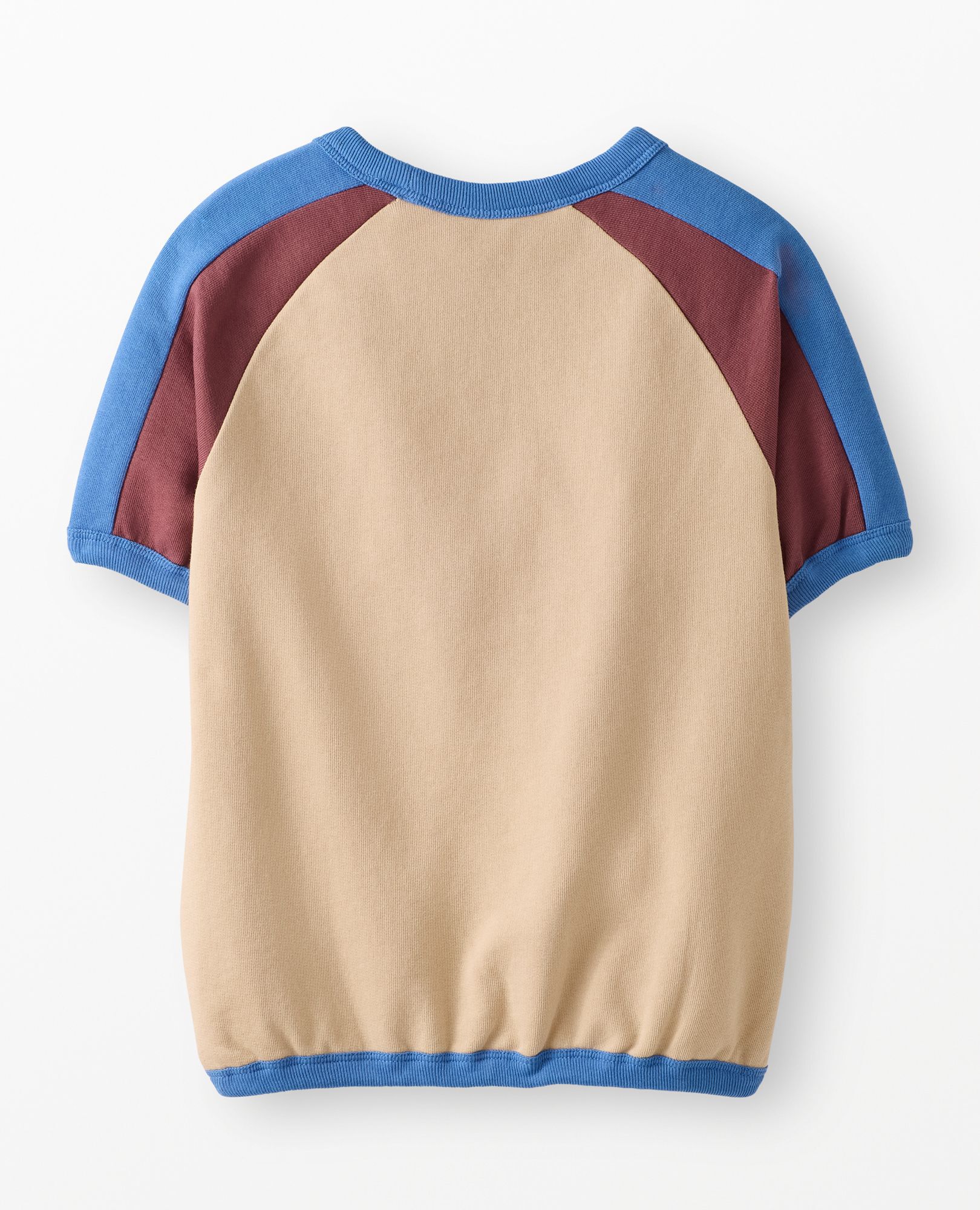 Relaxed Fit French Terry T-Shirt & Shorts Set in Blue/Brown/Khaki Colorblock - main