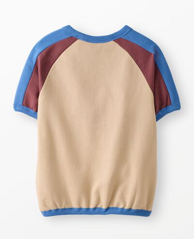 Relaxed Fit French Terry T-Shirt & Shorts Set in Blue/Brown/Khaki Colorblock - main
