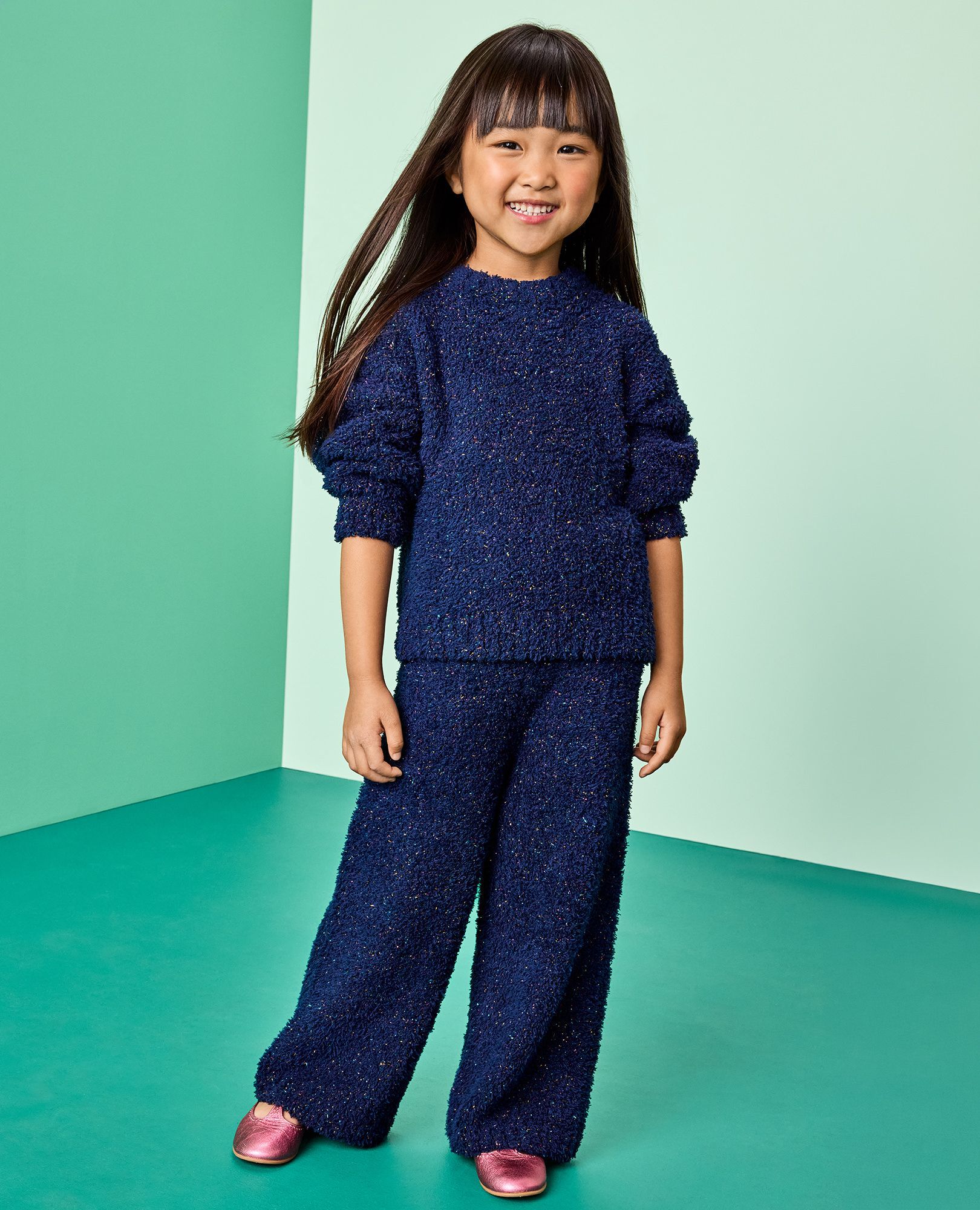 Marshmallow Fleece Sparkle Sweater & Pants Set in Navy Blue - main