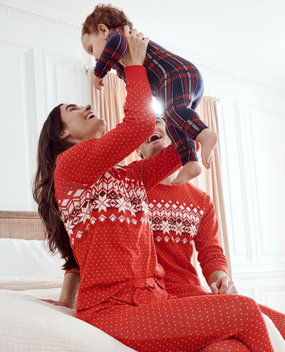 Women's Holiday Long John Pajama Top in Ribbon Red Fairisle - main