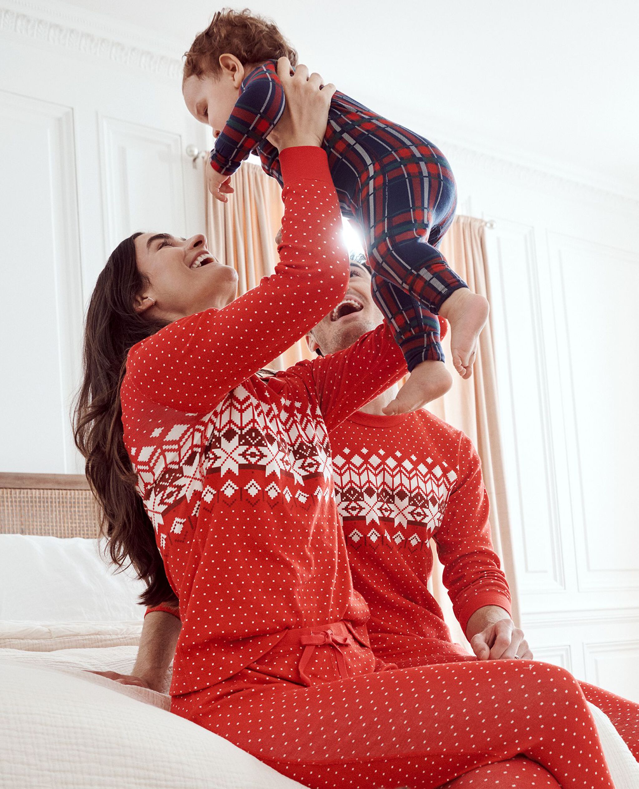 Women's Holiday Long John Pajama Top in Ribbon Red Fairisle - main