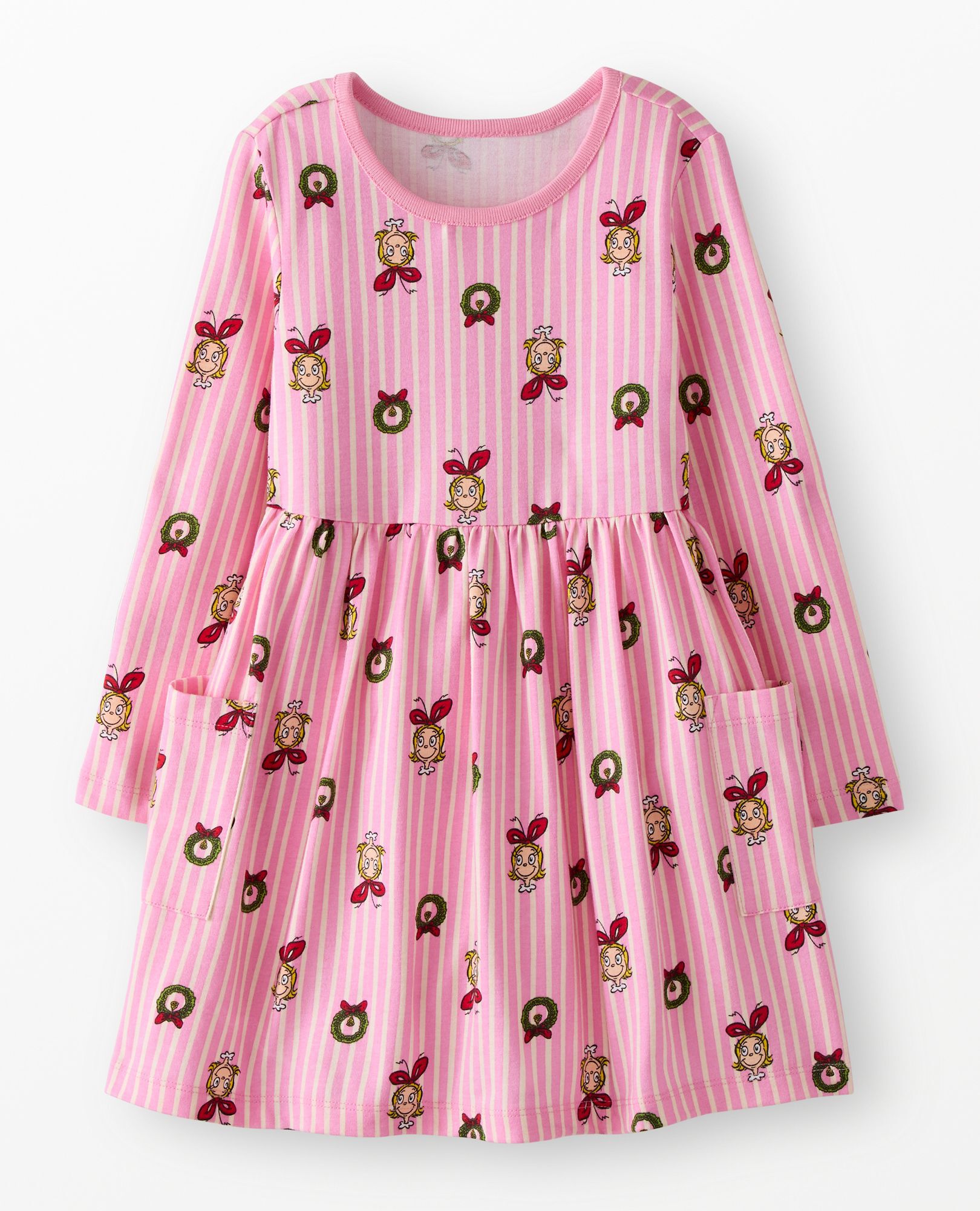 Dr. Seuss Grinch Long Sleeve Playground Dress with Pockets in Cindy Lou Stripes - main