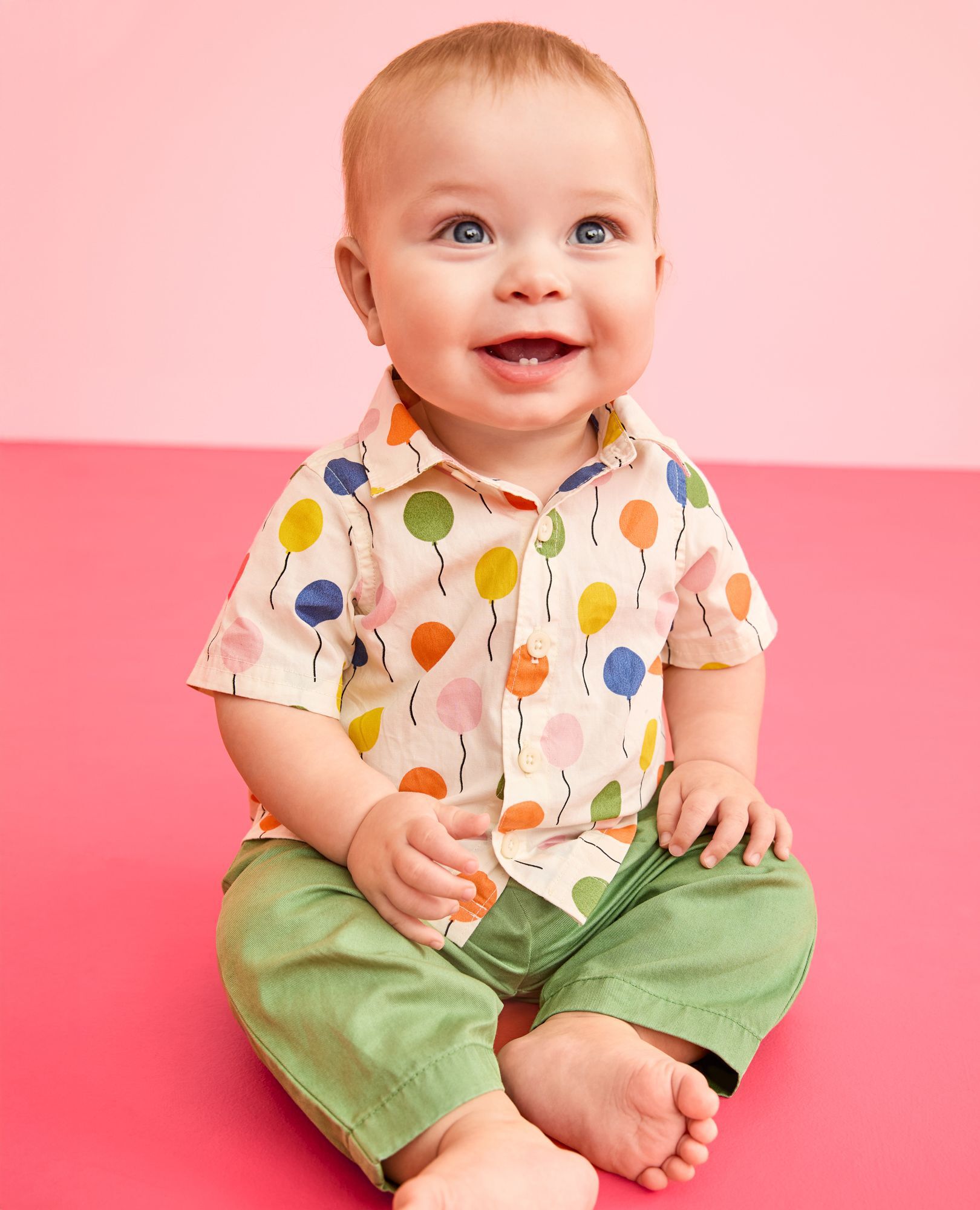 Baby Poplin Button Up Shirt in Happy Balloons - main