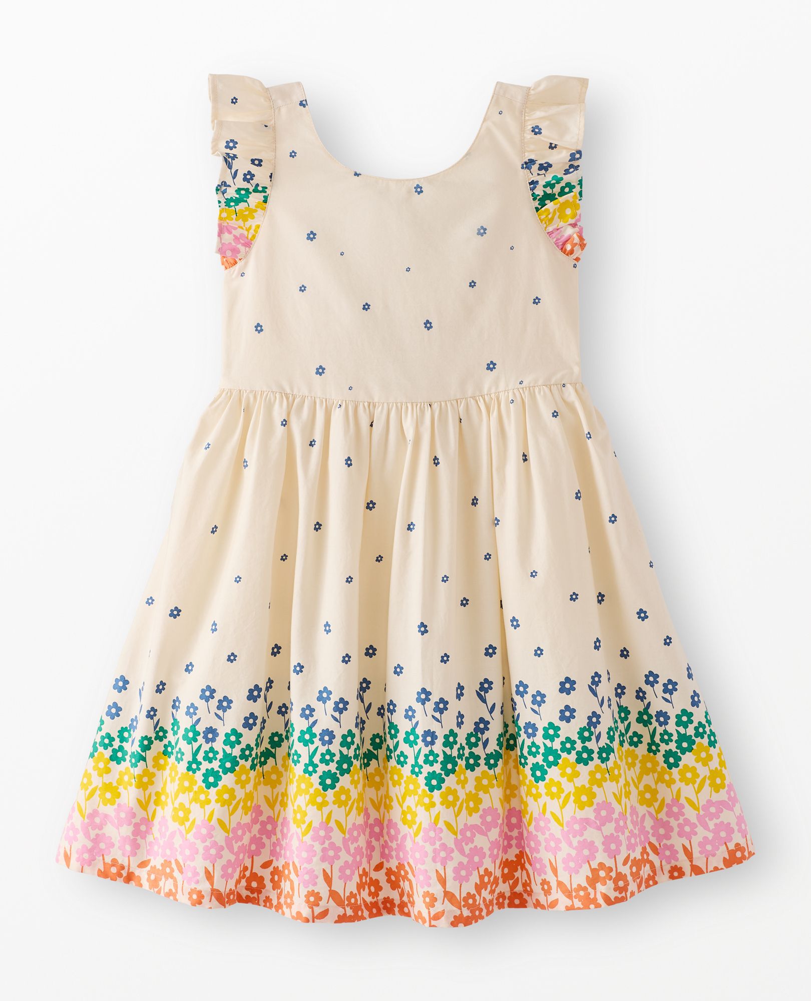 Ruffle Sleeve Poplin Dress in Signs of Spring on Ecru - main