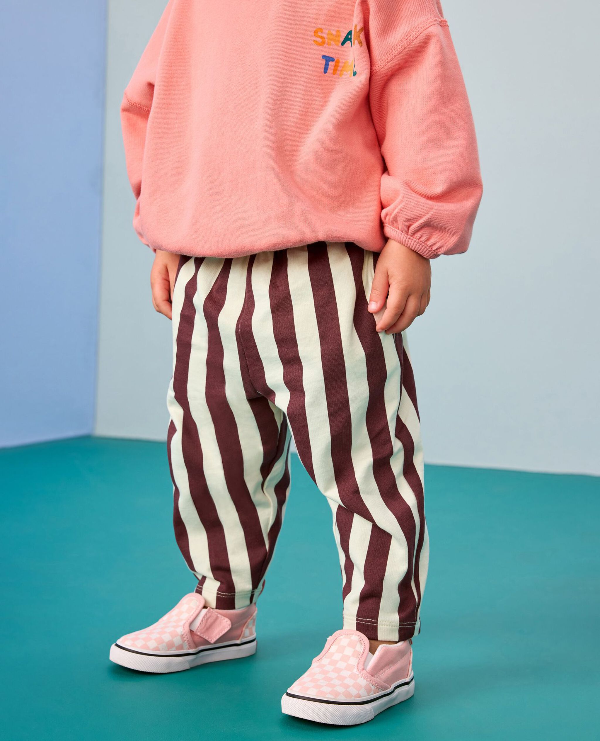 Baby French Terry Tapered Pants in Eggplant/Ecru - main