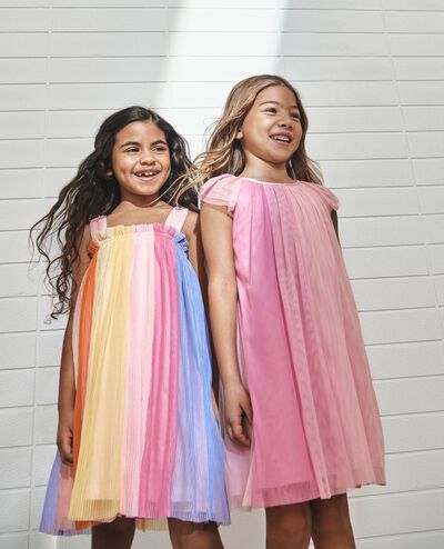 Flutter Sleeve Tulle Paneled Dress in Pink Gradient - main