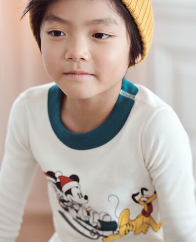 Kids Disney Mickey Mouse Holiday Long John Pajama Set in Mickey Holiday Plaid - main