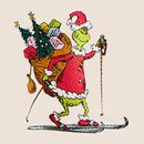 Dr. Seuss Grinch French Terry Sweatshirt in Grinch Skiing on Ecru - swatch