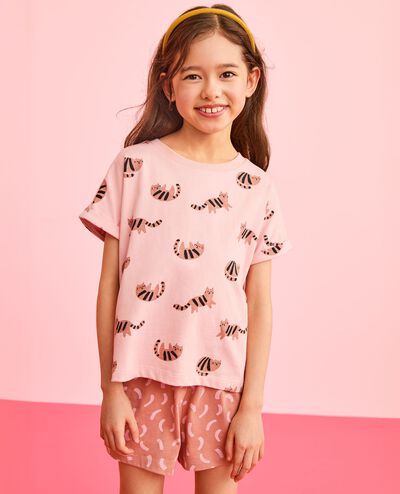 T-Shirt & Shorts Set in Playful Cats on Pink - main