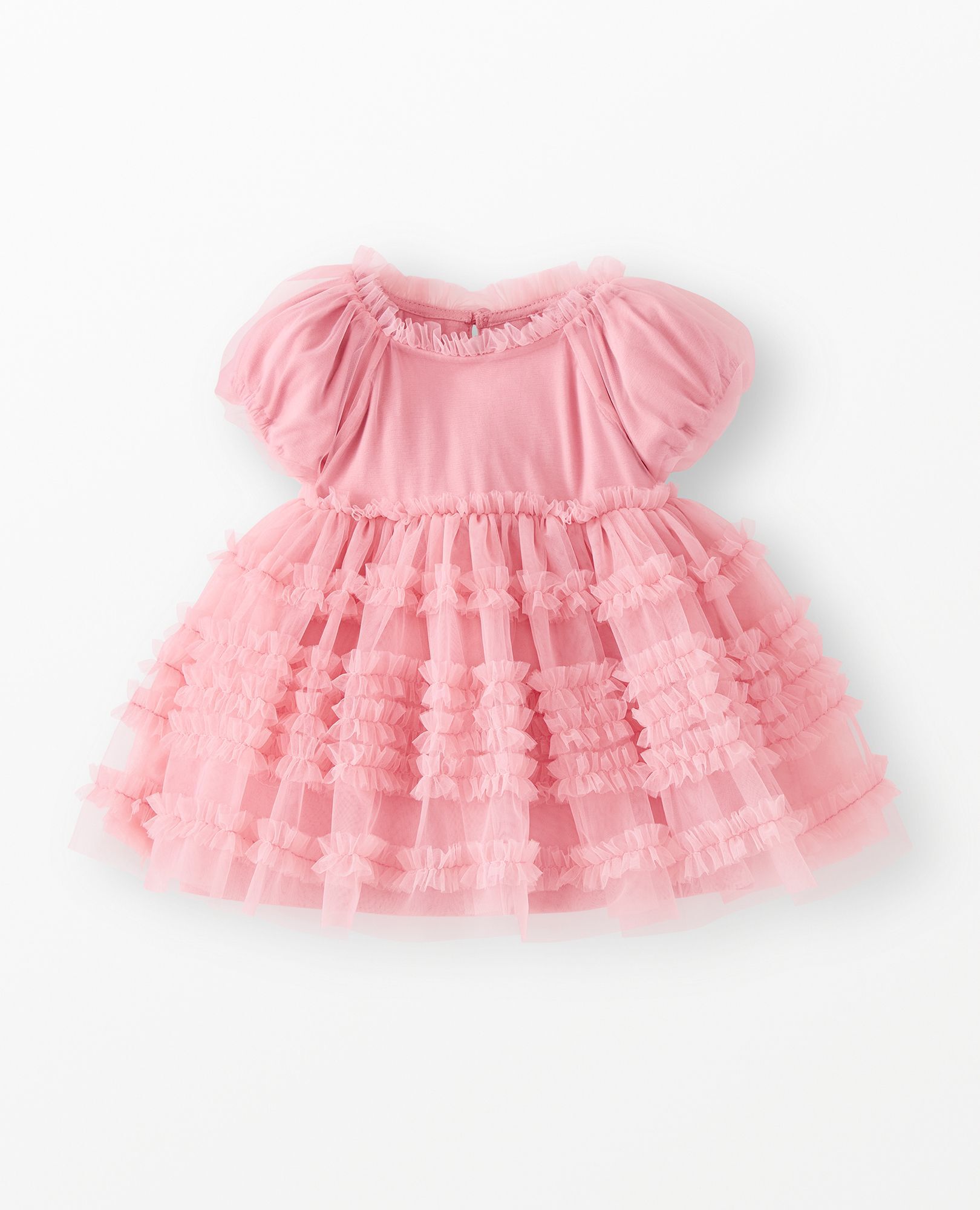 Baby Bubble Sleeve Tulle Ruffle Dress in Pink - main