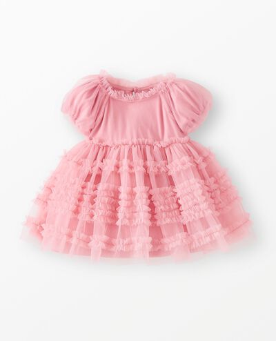 Baby Bubble Sleeve Tulle Ruffle Dress in Pink - main