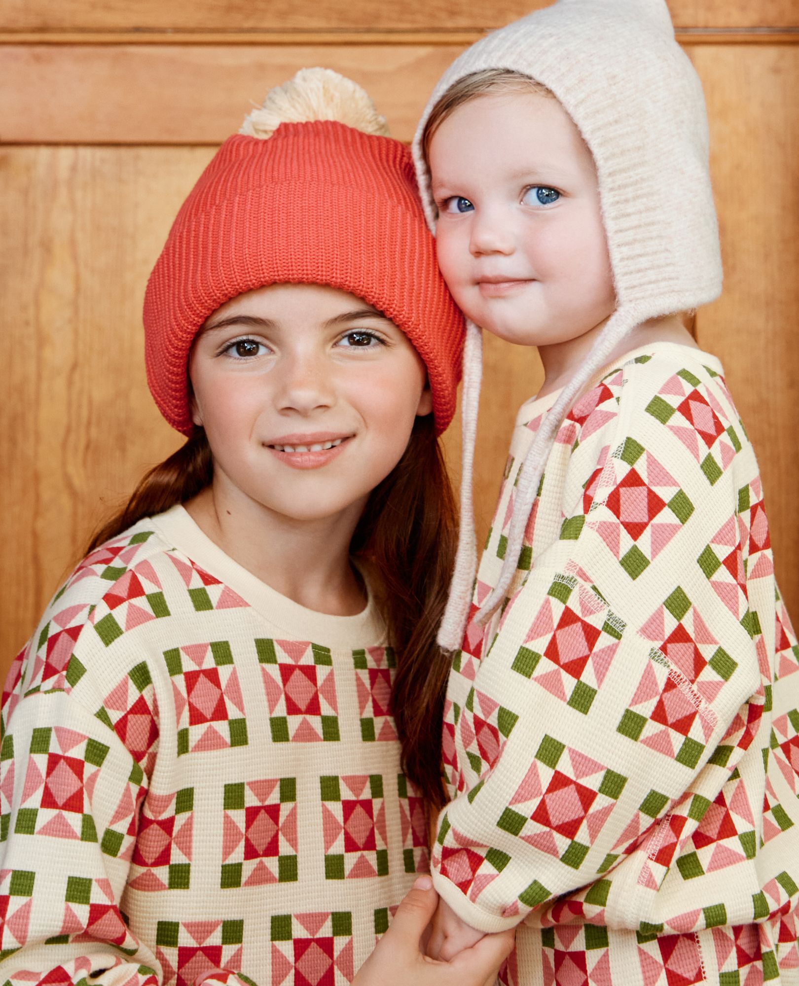 Balloon Sleeve Waffle Dress with Pockets in Quilted Stars on Almond Oil - main