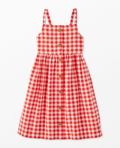 Sleeveless Linen Midi Dress with Pockets in Orange Spice Gingham - main