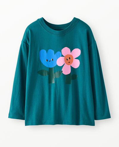 Long Sleeve Relaxed Fit Graphic T-Shirt in Flower Friends on Everglade - main