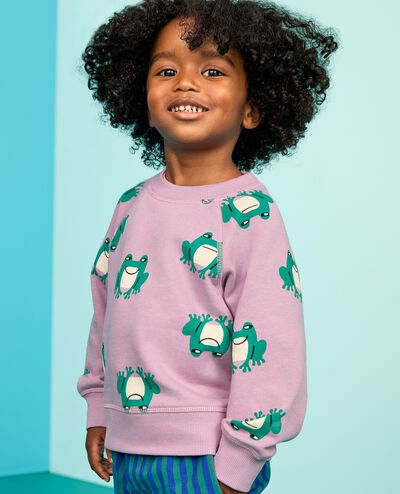 French Terry Sweatshirt in Happy Frogs on Purple - main