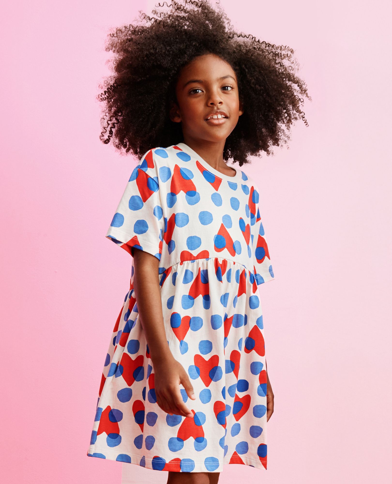 T-Shirt Dress with Pockets in Polka Dot Hearts - main