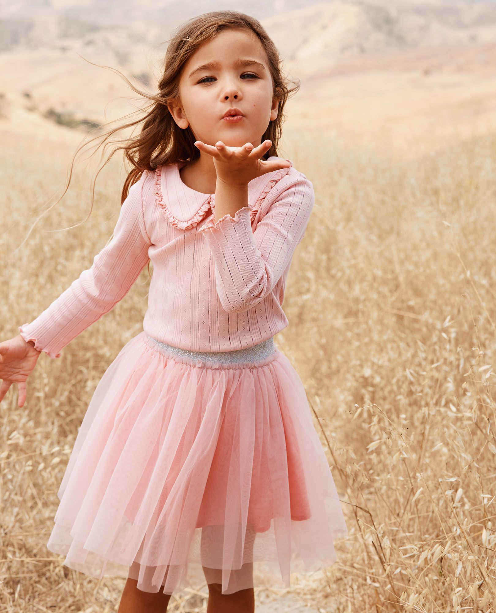 Long Sleeve Pointelle Collared T-Shirt in Frosting Pink - main