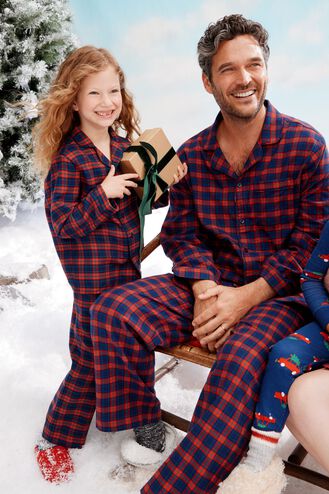 Adult Holiday Flannel Pajama Pants in Navy Holiday Plaid - main