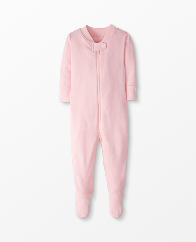 Baby Zip Footed Sleeper In Organic Cotton in Petal Pink - main