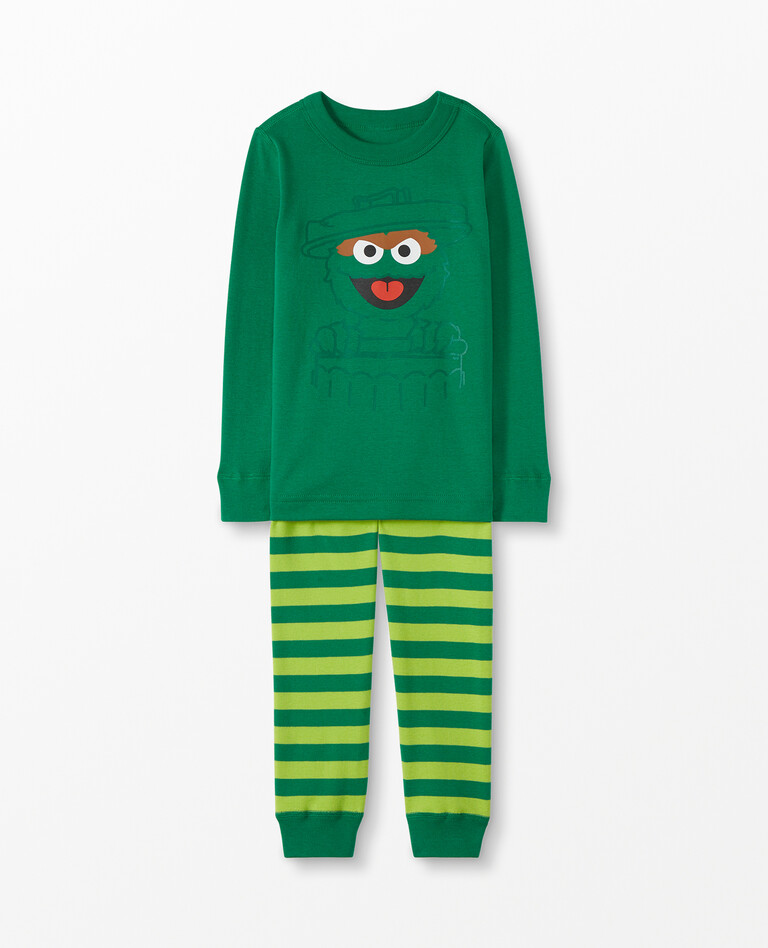 Sesame Street Long John Pajamas In Organic Cotton in Oscar the Grouch - main