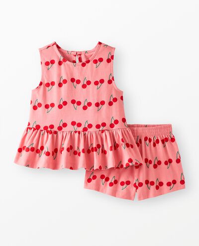 Sleeveless Peplum Top & Shorts Set in Summer Cherries - main